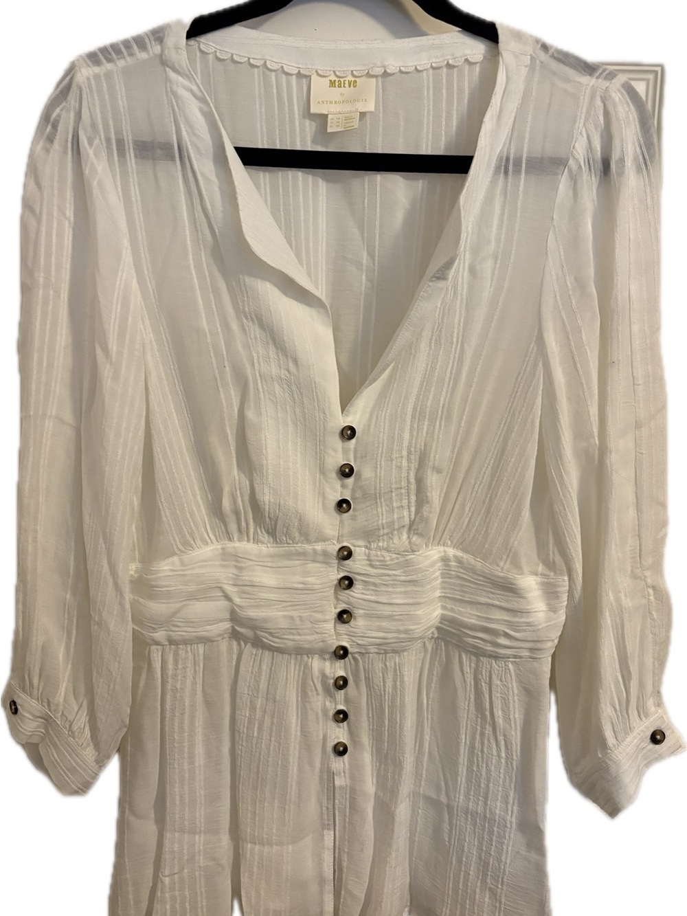 Anthropologie White Long-Sleeve Buttoned Blouse